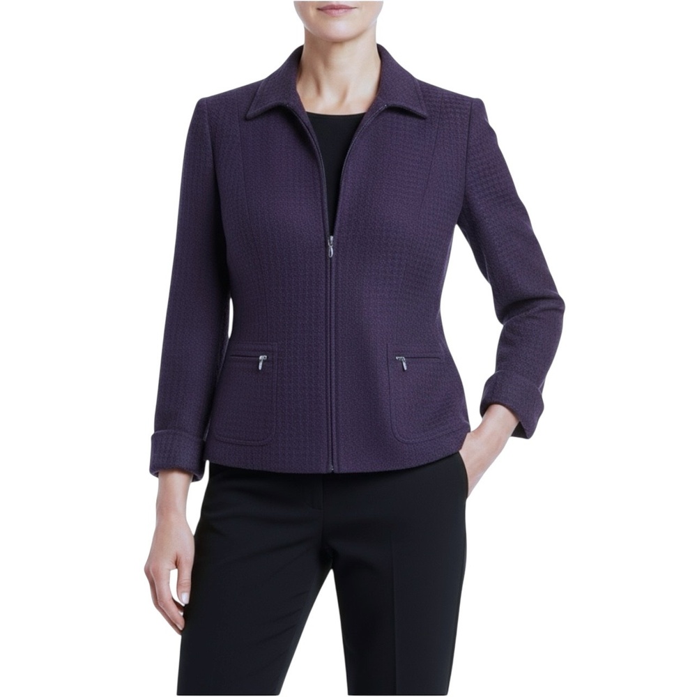 Coldwater Creek Womens Deep‎ Purple Lined Zip Pocket Blazer Professional Chic